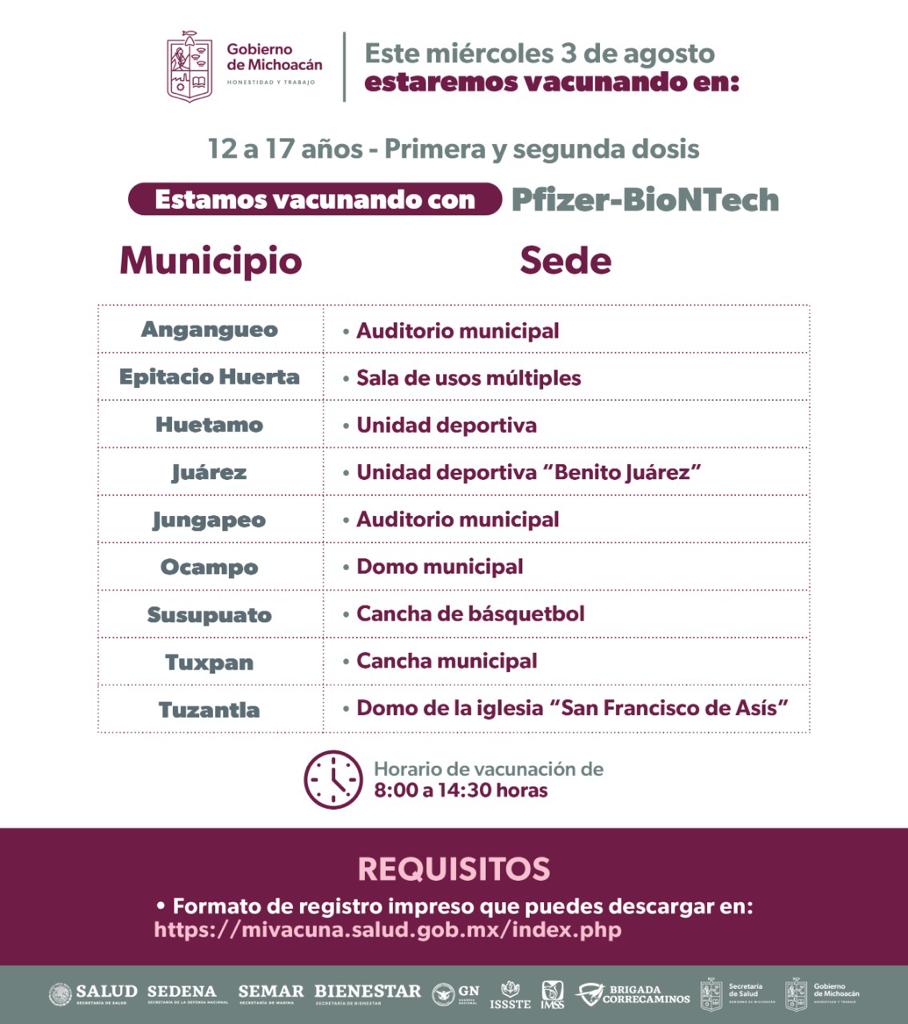 SALUD | Adolescentes de 62 municipios serán vacunados este 3 de agosto  contra Covid-19